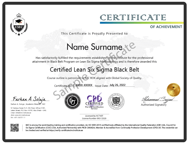 Lean Six Sigma Black Belt Certificate Sample