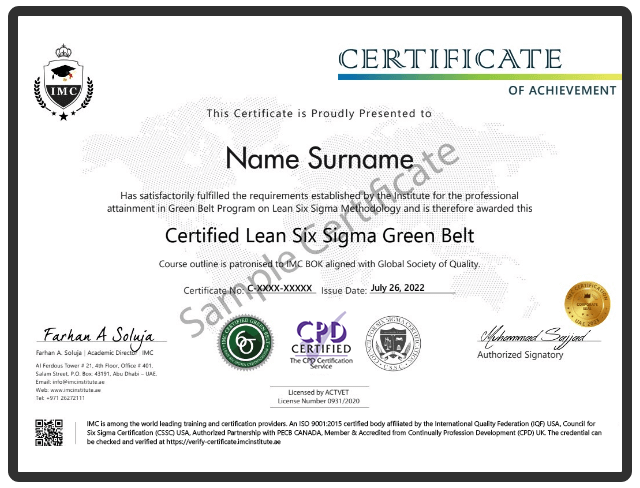 Lean Six Sigma Green Belt Certificate Sample