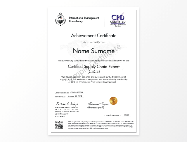 SCM Expert Sample Certificate